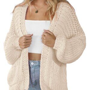 Soft Cable Knit Cardigan Oversized Boyfriend Style Lightweight Open Front